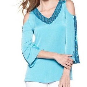 Women's  Wedding Dinner Cold Shoulder Tunic top Sequins party Cocktail plus1X 2X